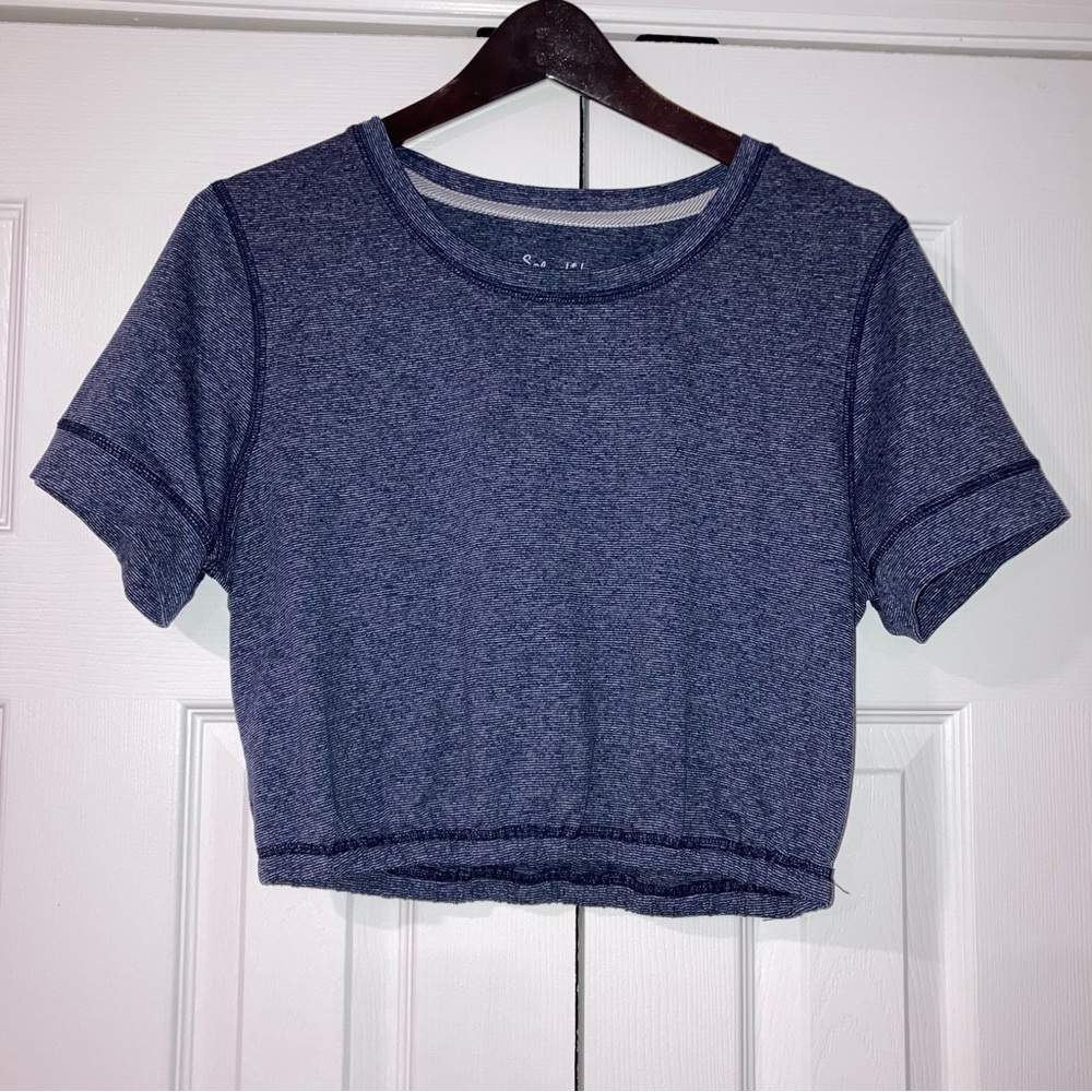 Splendid Crew Neck XL Blue Short Sleeve Crop Top
